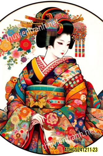 Tranh dán tường hoa cô gái Geisha Nhật Bản-ADHGS241211-23 - Tranh tường chất lượng cao